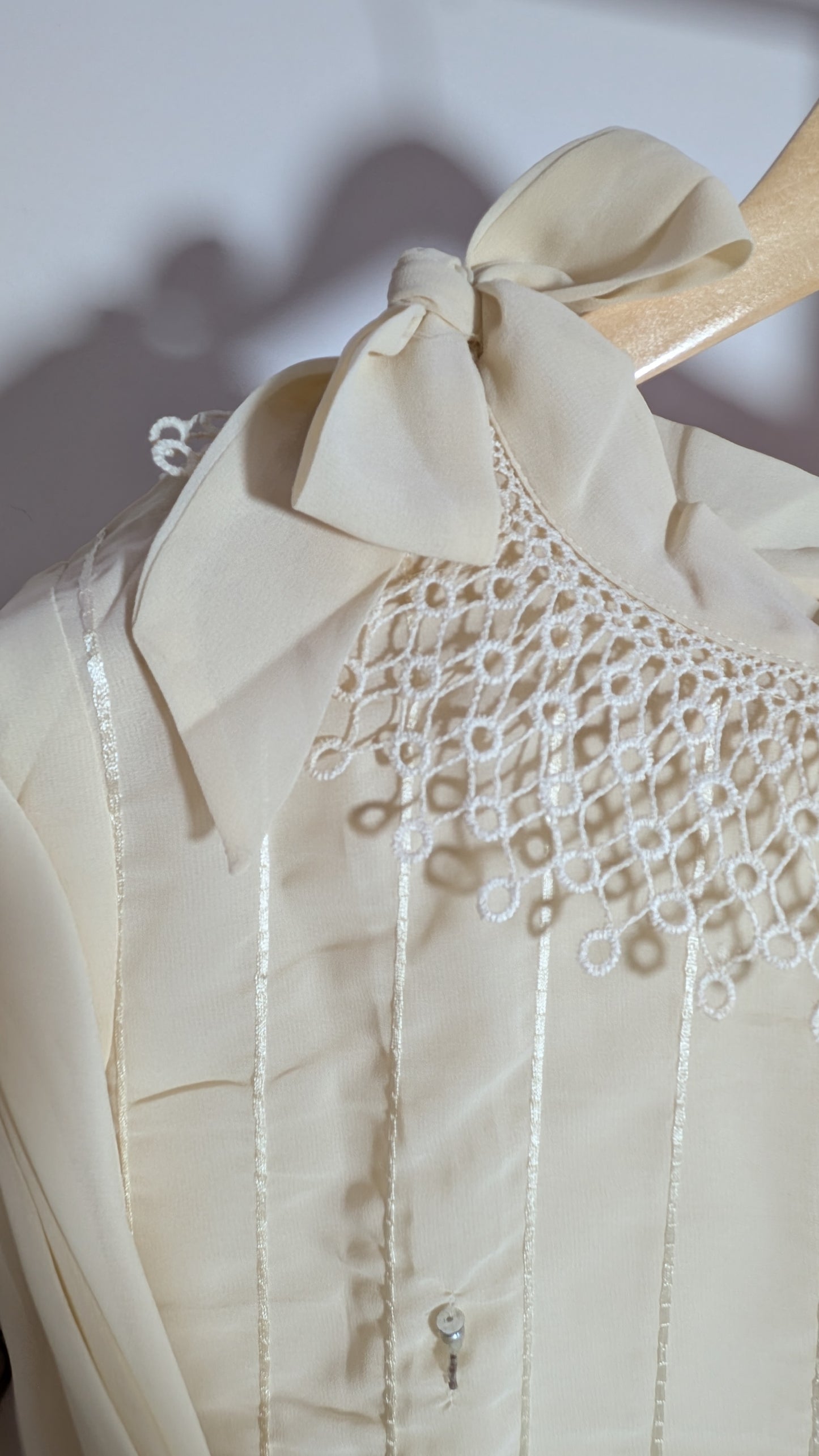 Vintage Ivory Lurex Suit Set | Crochet Lace & Shibori Edition