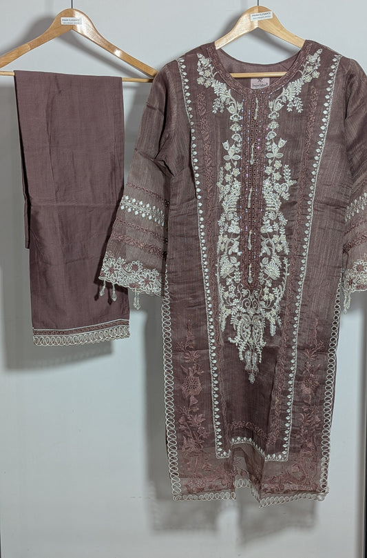 Luxe Pearl-Embellished Ribbed Tissue Kurta Set | Loop-Edge Edition