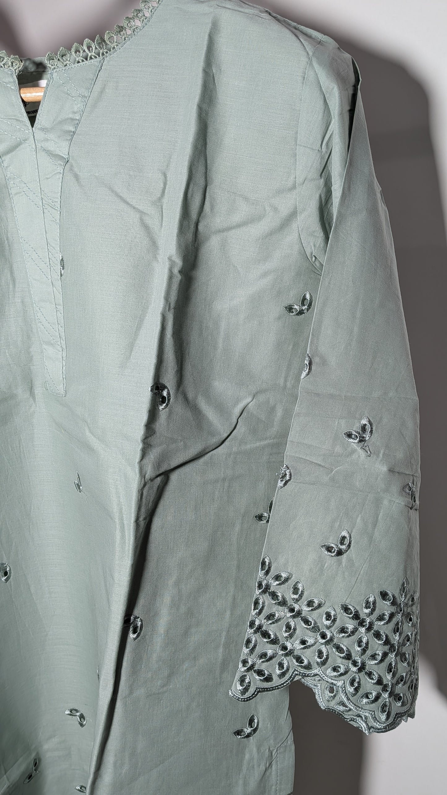 Serene Sage Eyelet Embroidered Co-ord Set | Scalloped Cutwork Edition