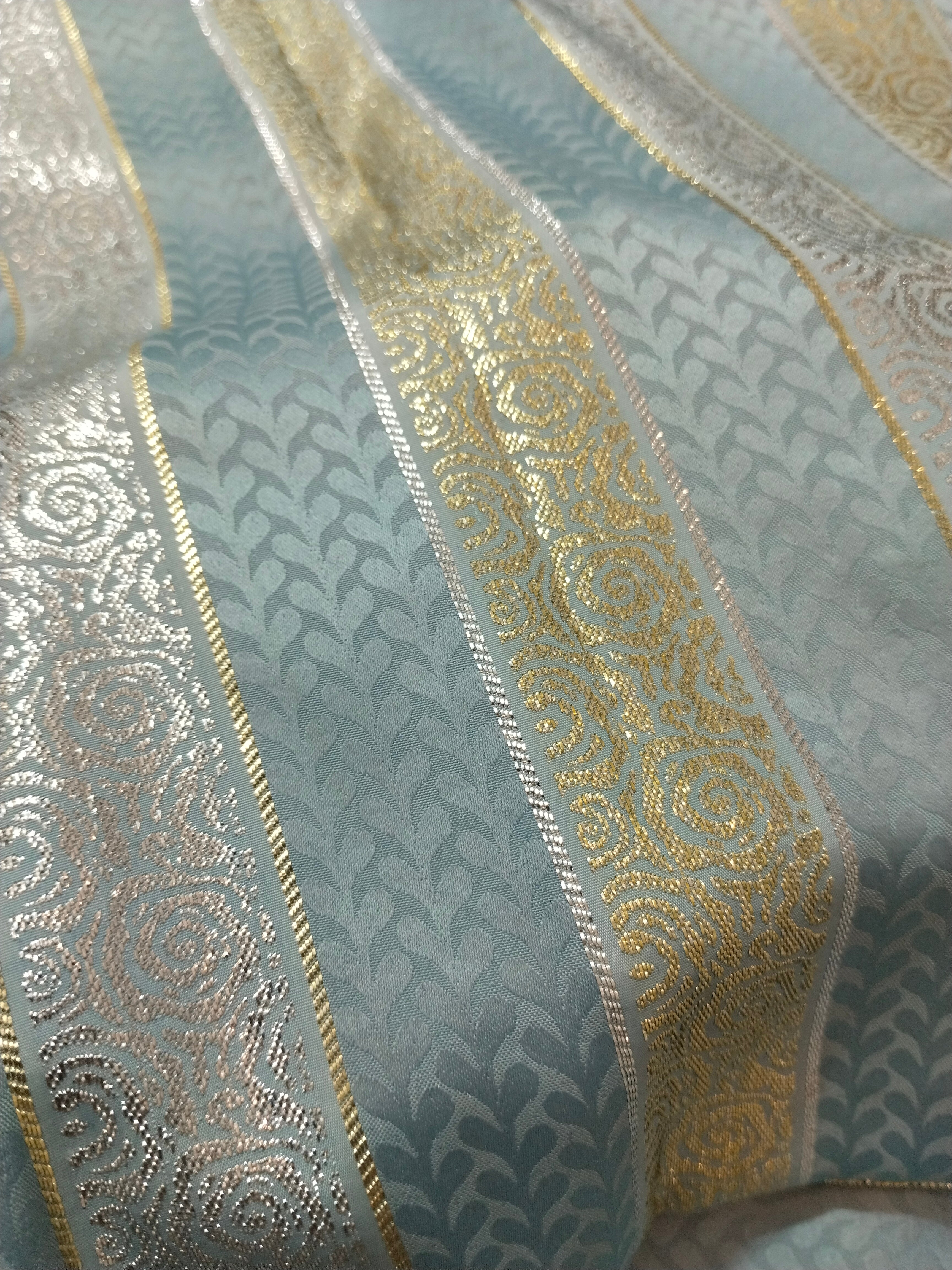 Blue Embroidered Mukhaweer Dress Material with Gold Floral Work | Premium Mukhaweer Fabric Set