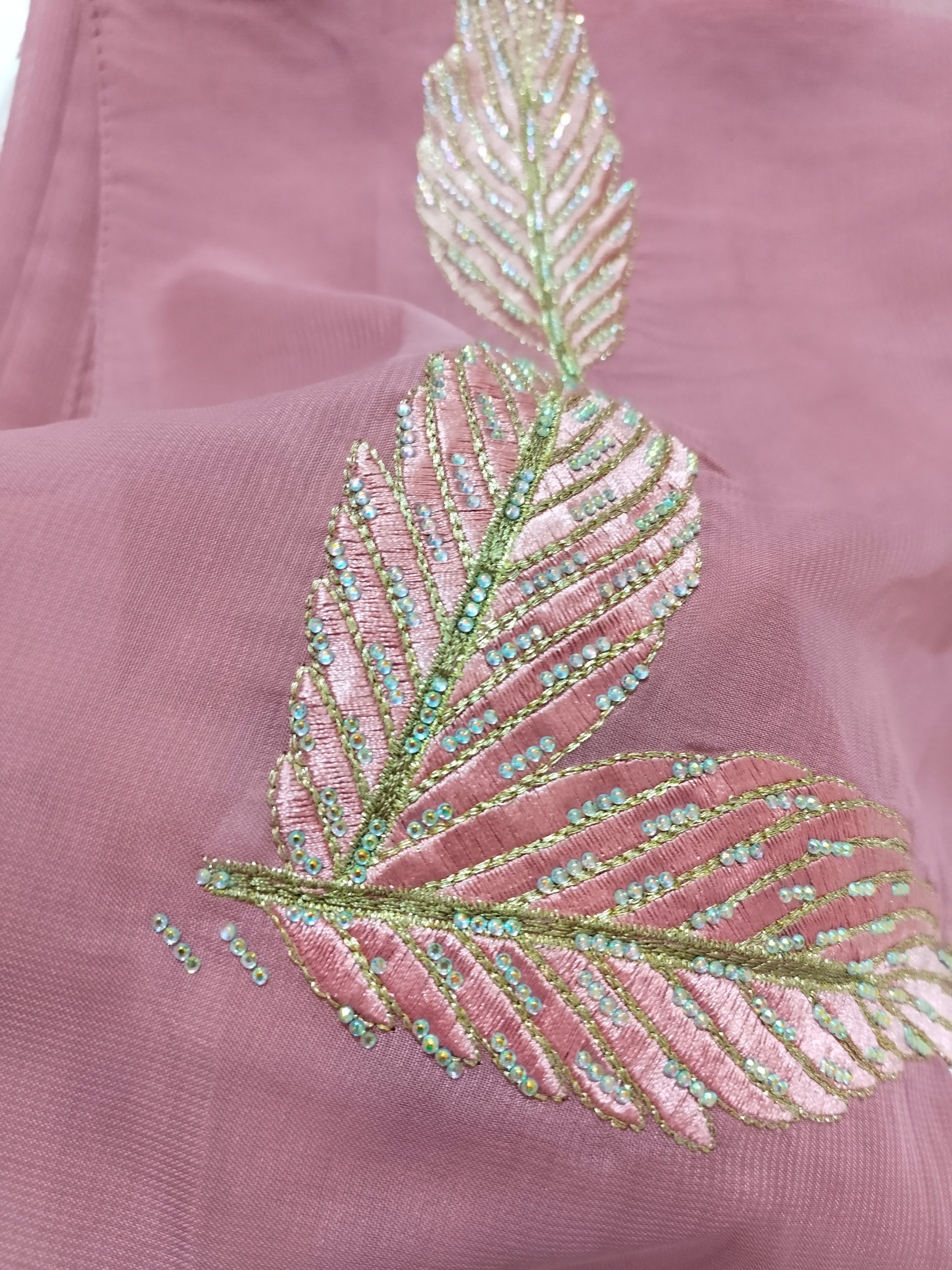 Floral Printed Mukhaweer Material with Feather Embroidery | Premium Mukhaweer Fabric with Matching Dupatta