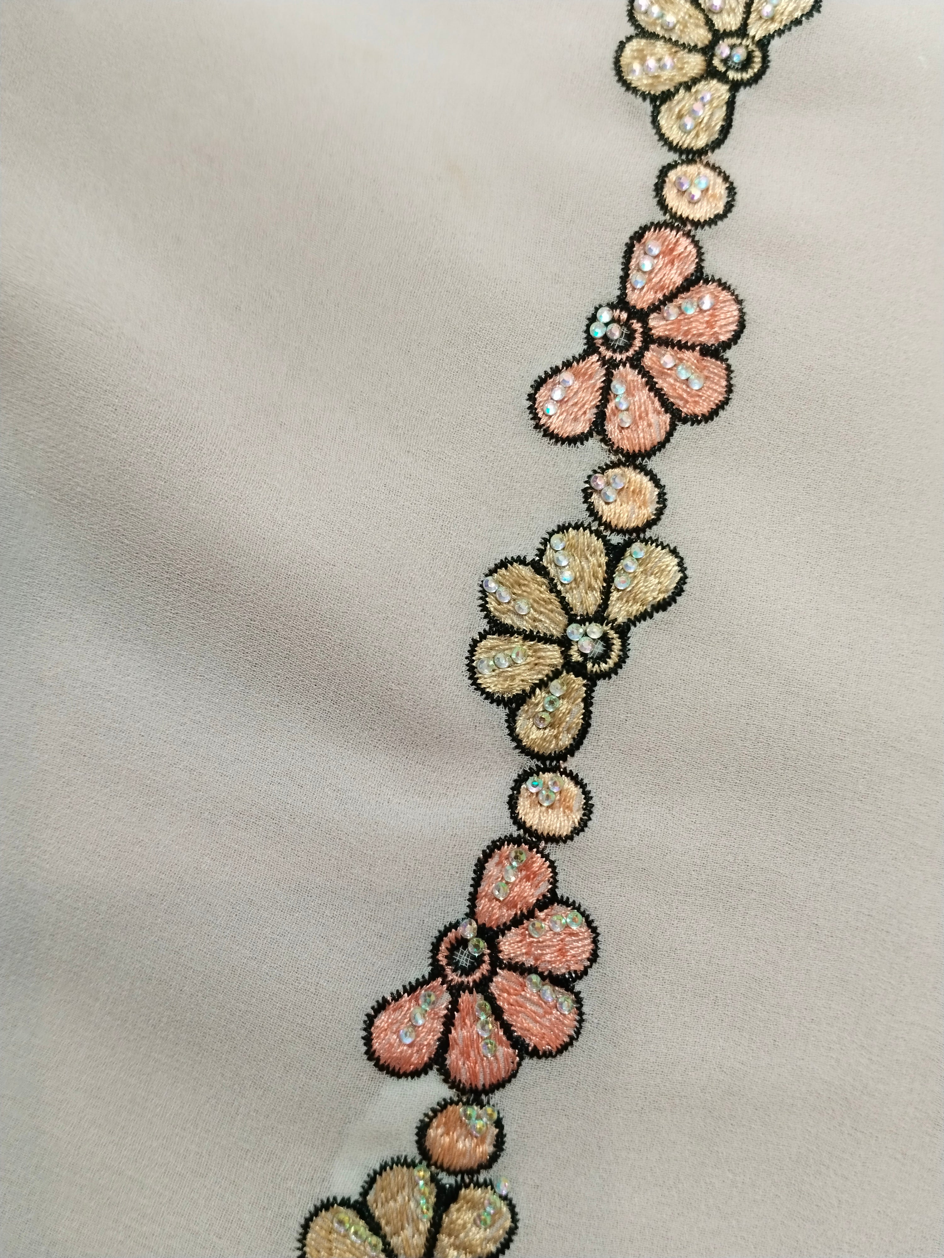 Peach Floral Embroidered Mukhaweer Dress Material with Gold Stripes | Premium Mukhaweer Fabric Set