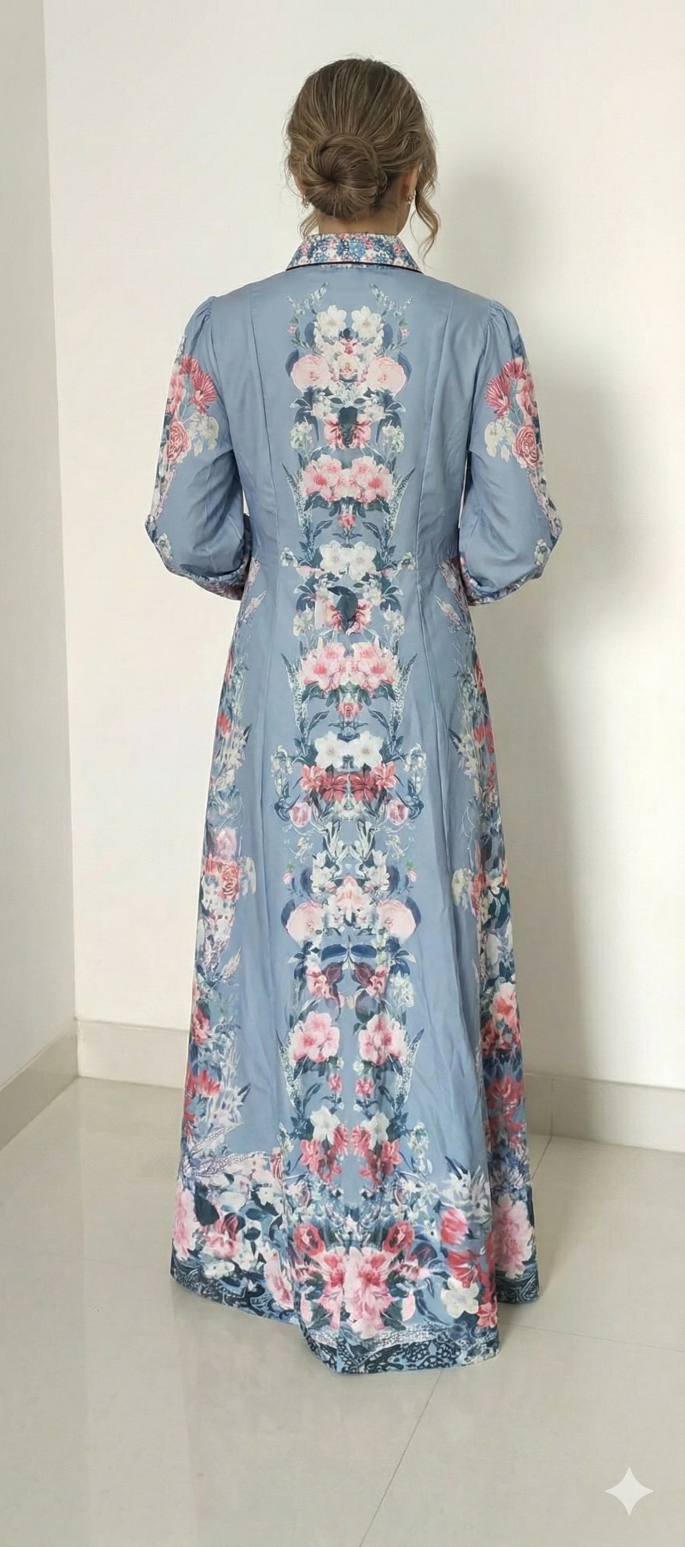 Blue Floral Printed Button-Down Maxi Dress for Women | Elegant Long Shirt Dress