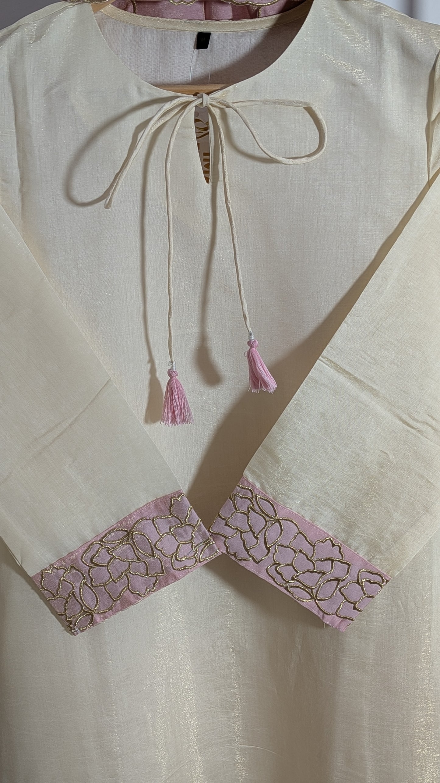 Blush & Cream Luxe Silk-Blend Suit | Floral Scalloped Cutwork Series