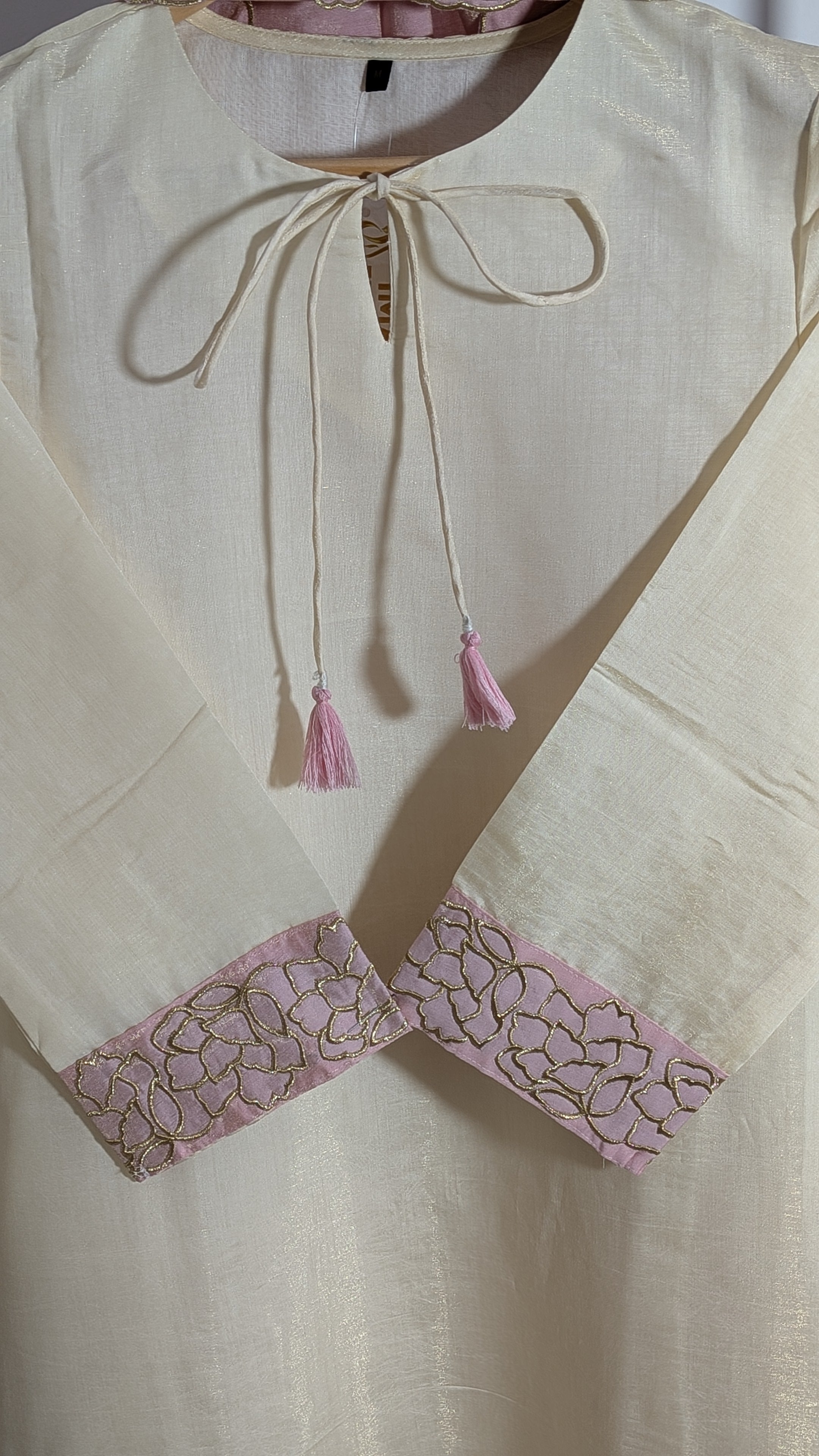 Blush & Cream Luxe Silk-Blend Suit | Floral Scalloped Cutwork Series