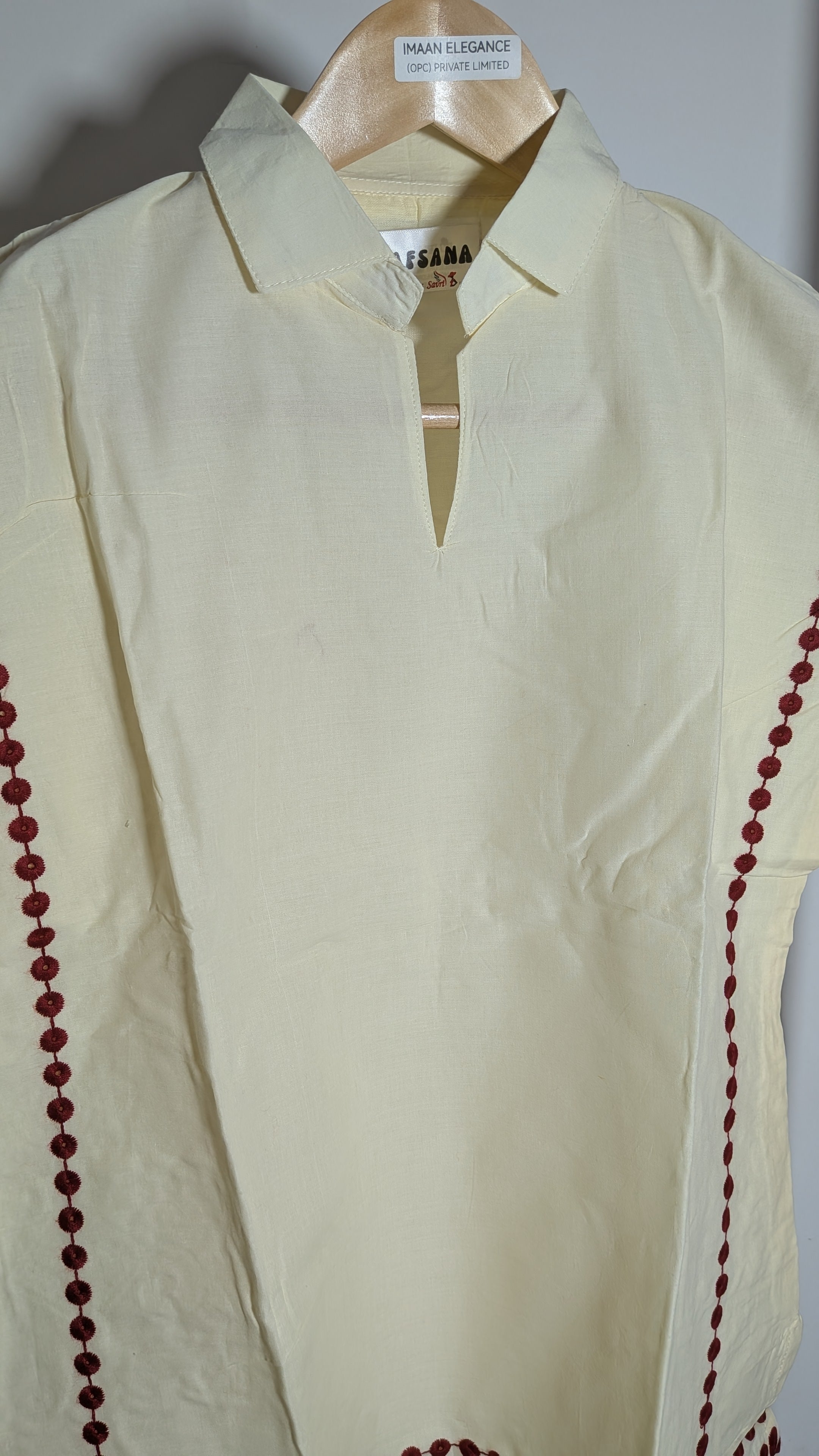 Crimson Vine Scalloped Cutwork Co-ord Set | Ivory & Maroon