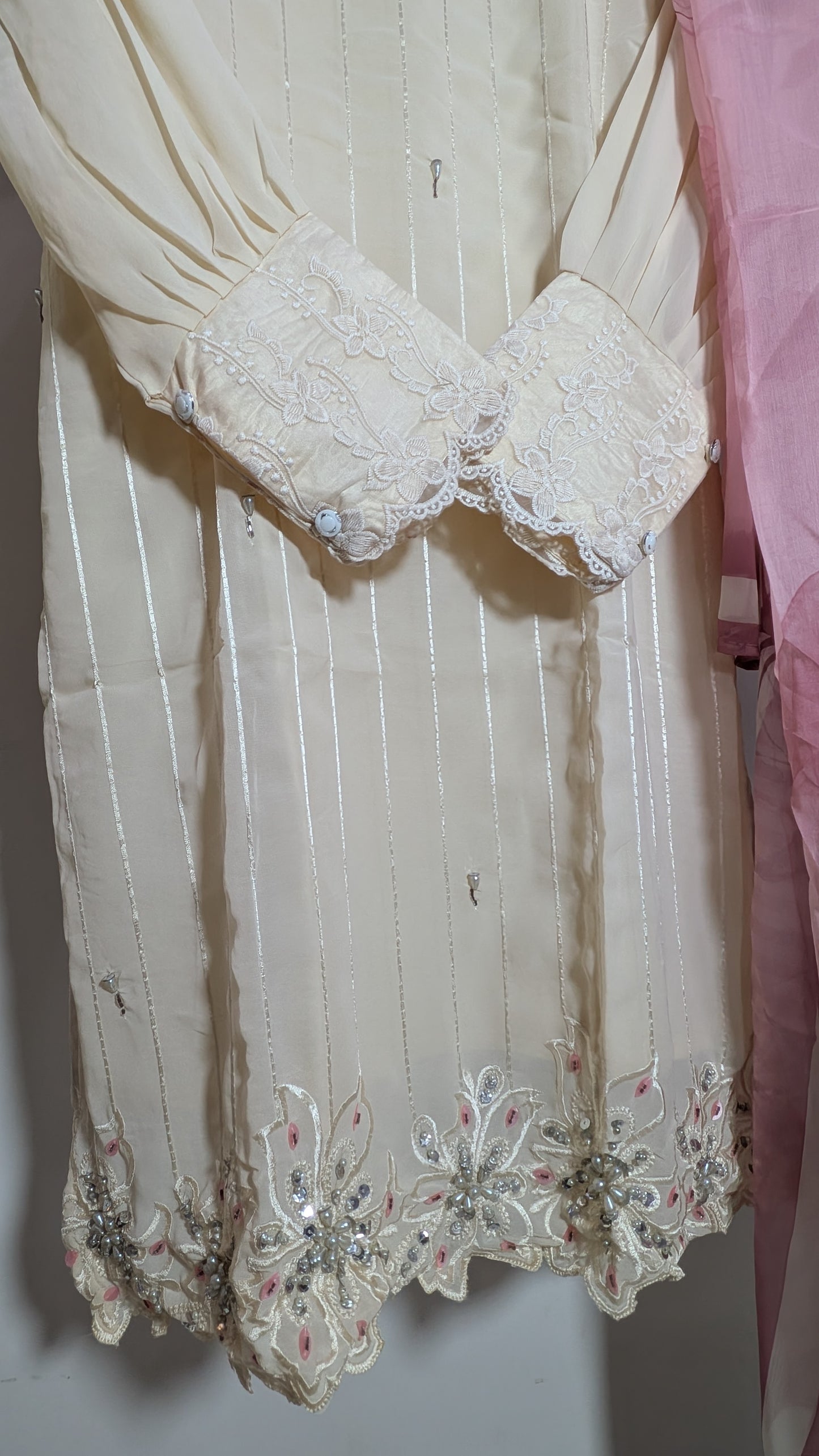 Vintage Ivory Lurex Suit Set | Crochet Lace & Shibori Edition