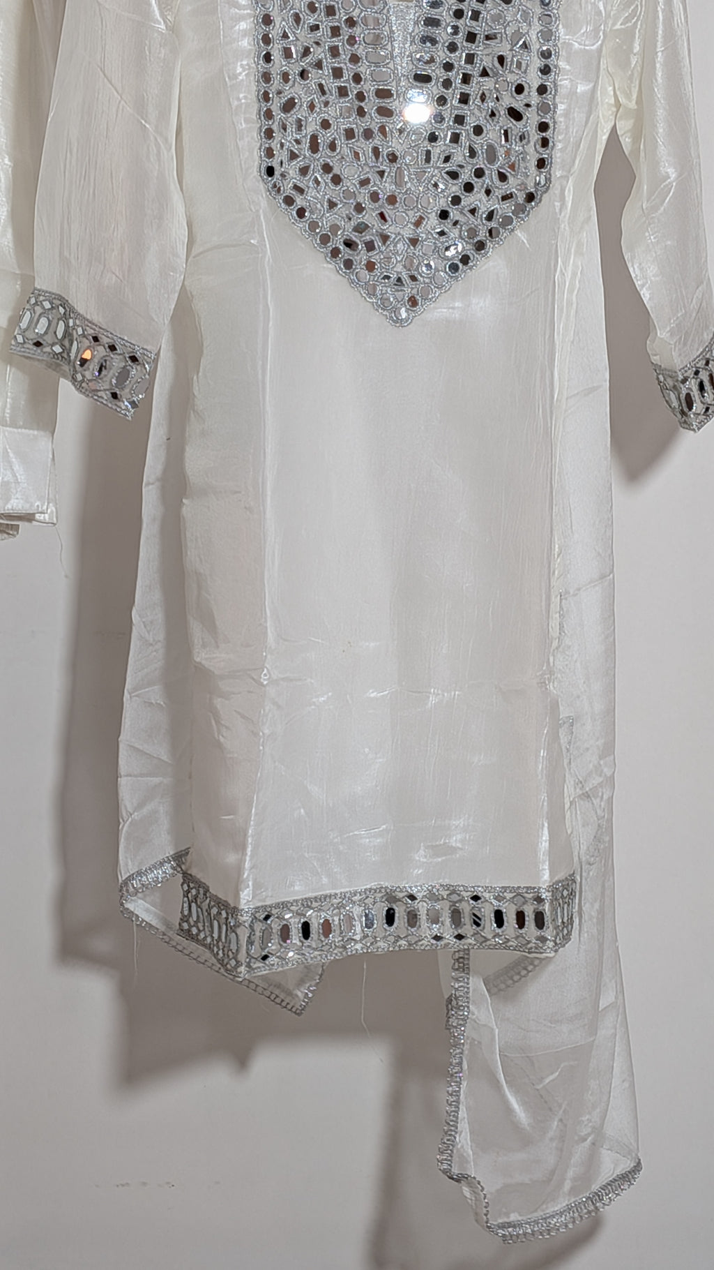 Radiant Ivory Mirror-Work Suit Set | Silver Embellished Edition | Farshi Shalwar