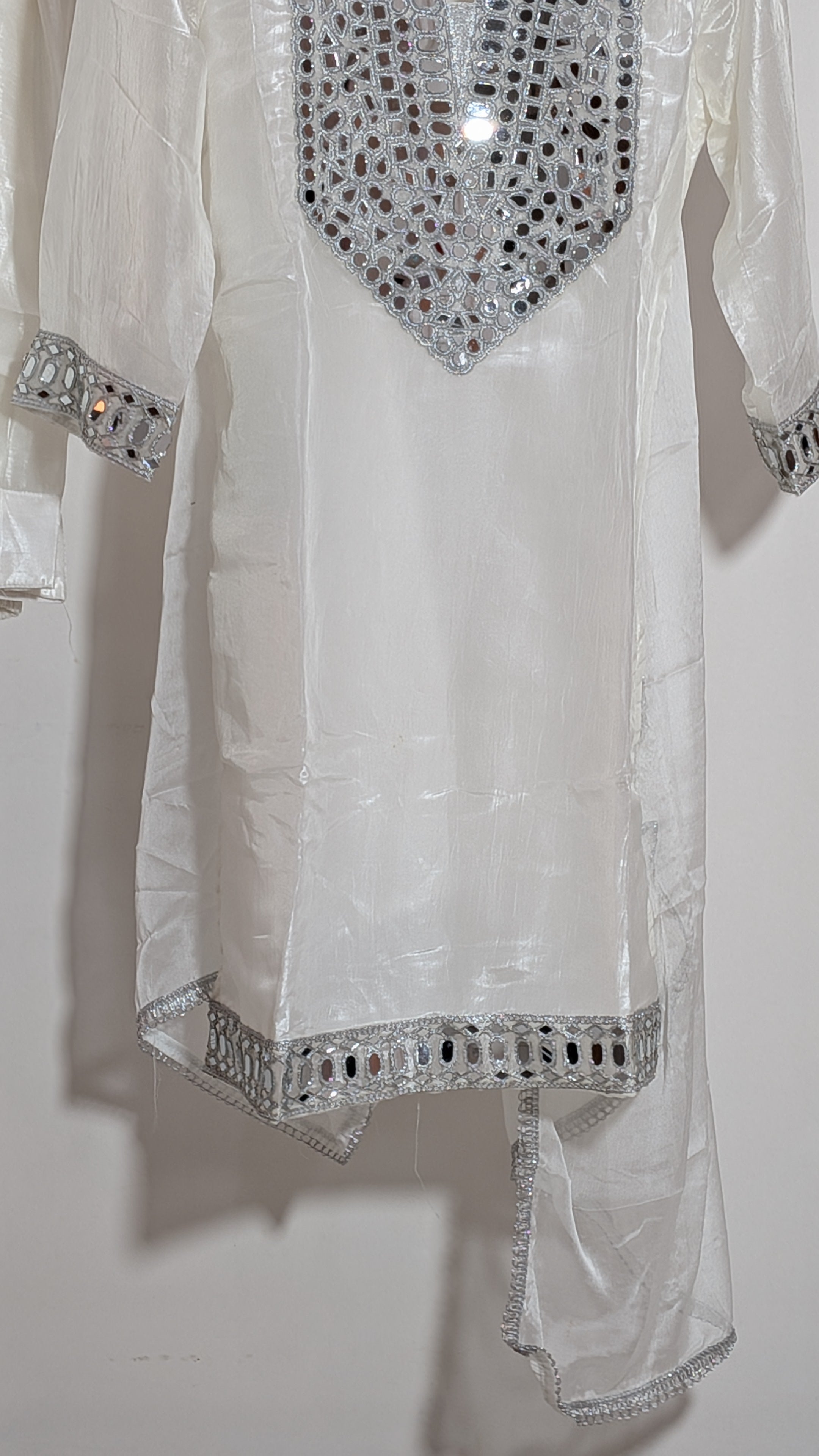 Radiant Ivory Mirror-Work Suit Set | Silver Embellished Edition | Farshi Shalwar
