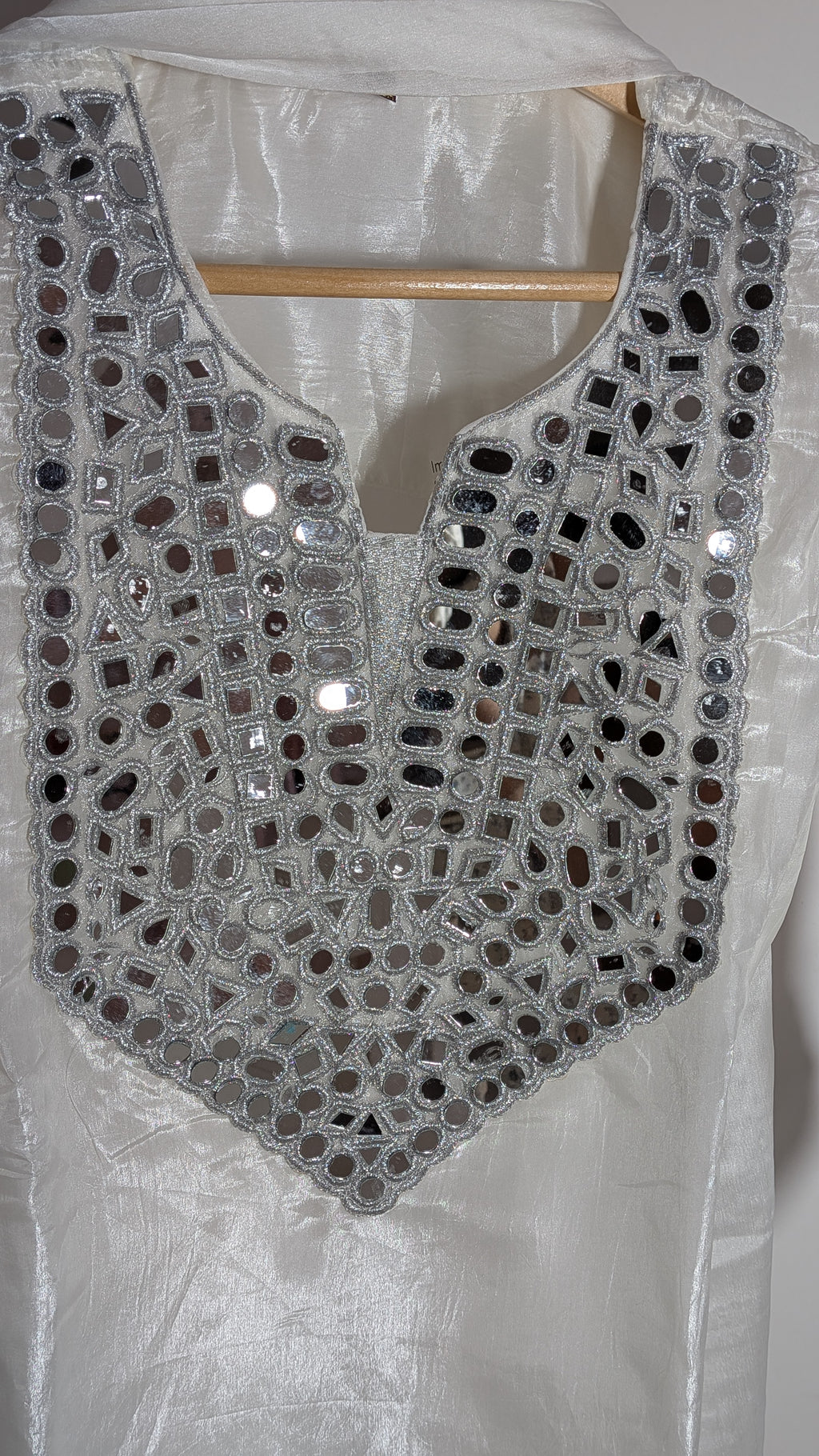 Radiant Ivory Mirror-Work Suit Set | Silver Embellished Edition | Farshi Shalwar