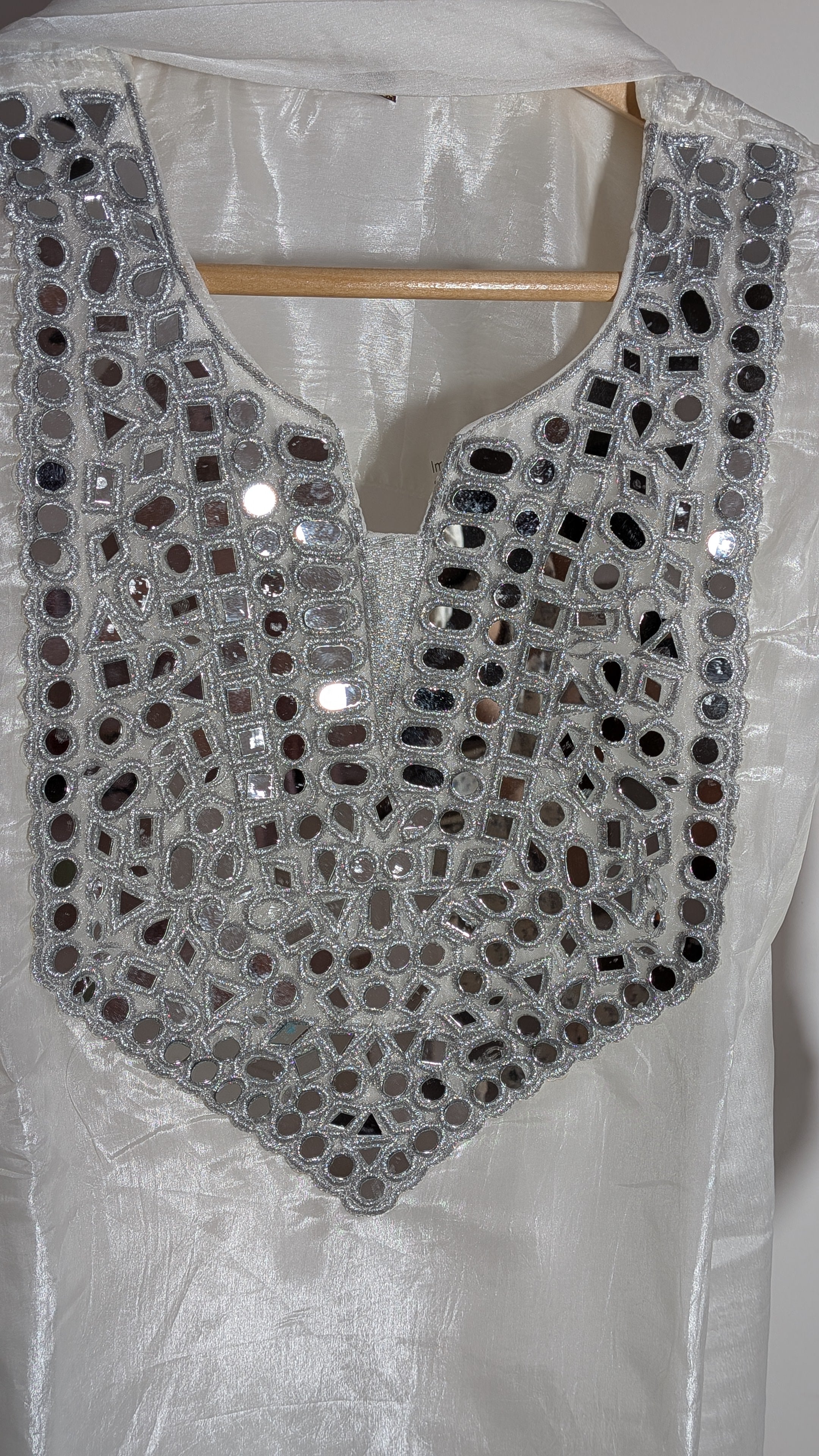 Radiant Ivory Mirror-Work Suit Set | Silver Embellished Edition | Farshi Shalwar