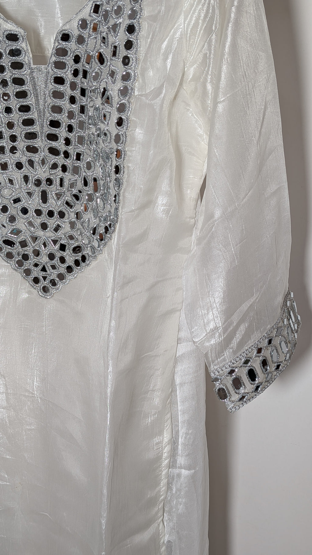 Radiant Ivory Mirror-Work Suit Set | Silver Embellished Edition | Farshi Shalwar
