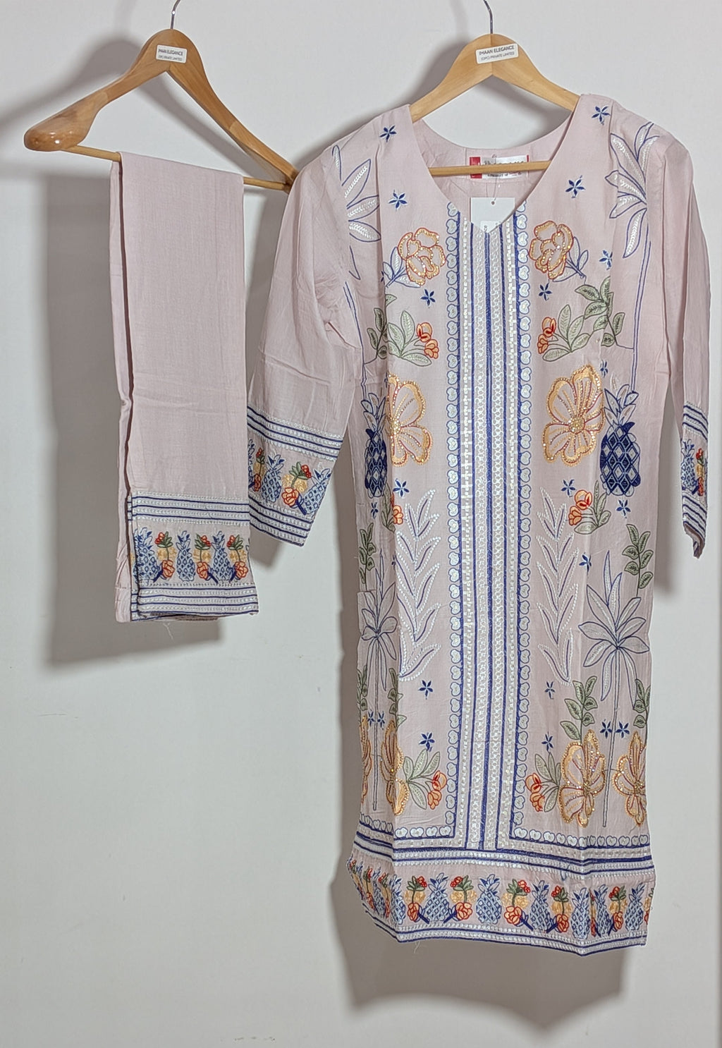 Tropical Bloom Embroidered Co-ord Set | Blush Pink & Navy