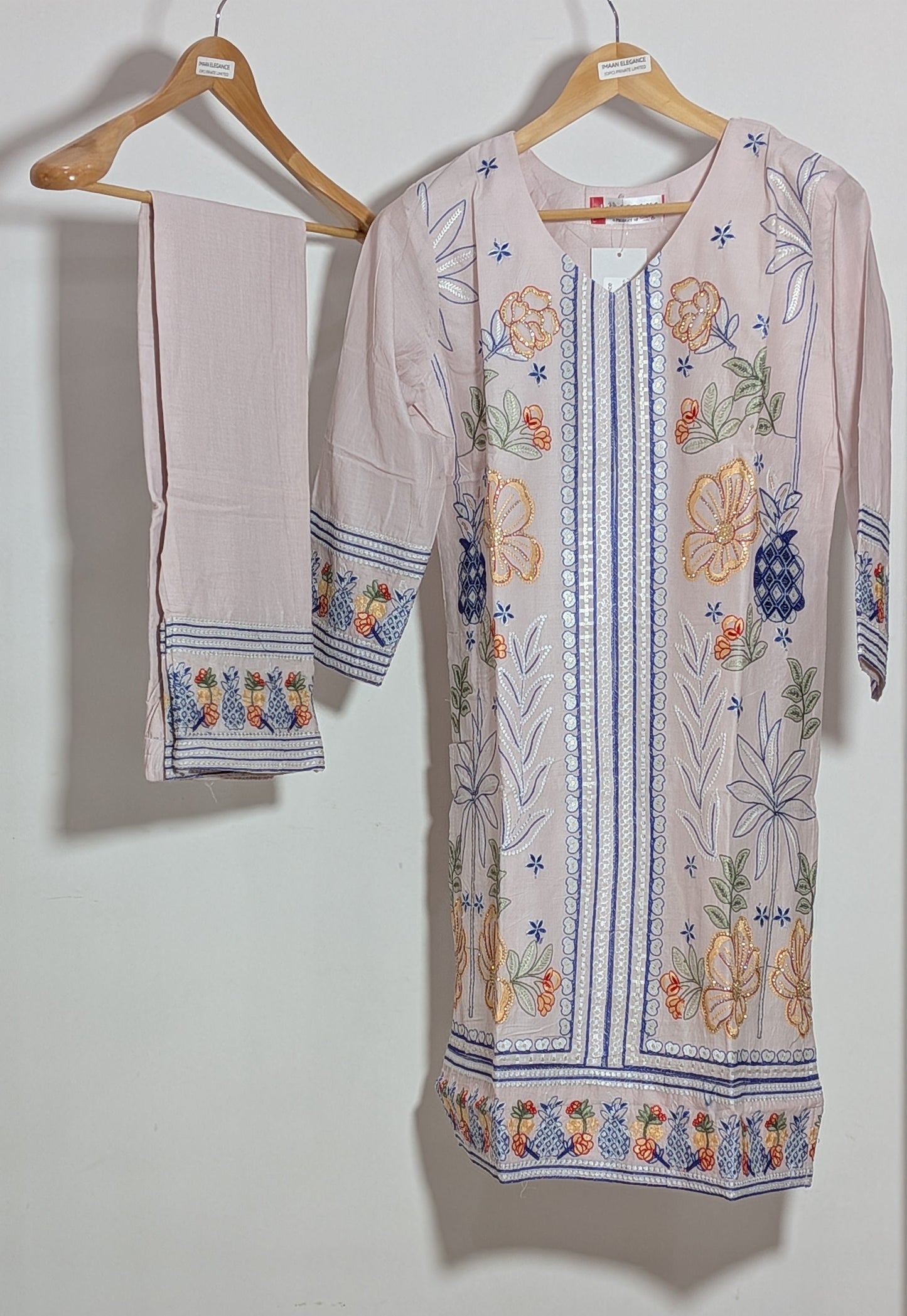 Tropical Bloom Embroidered Co-ord Set | Blush Pink & Navy