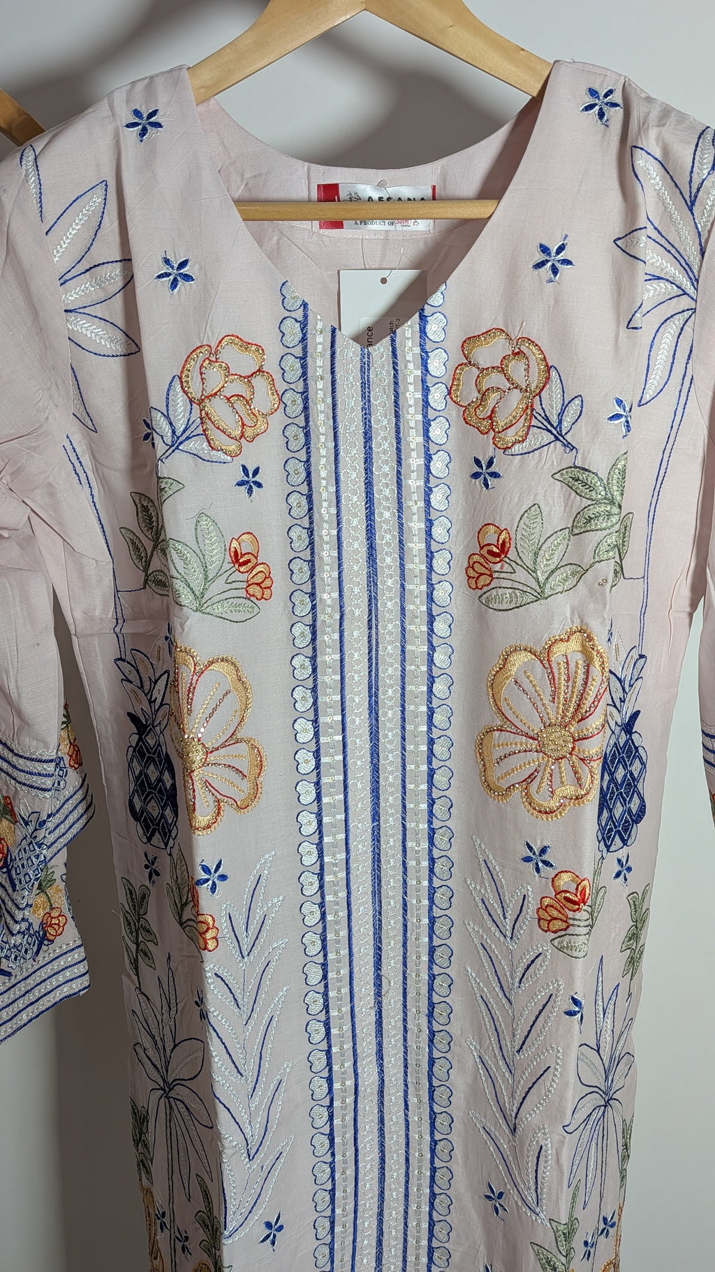 Tropical Bloom Embroidered Co-ord Set | Blush Pink & Navy