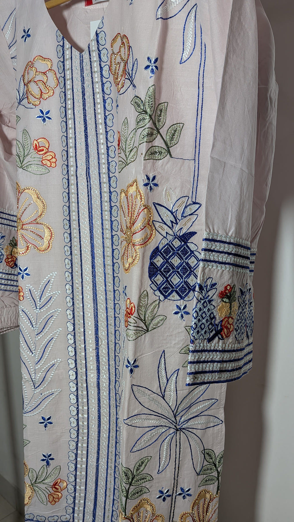 Tropical Bloom Embroidered Co-ord Set | Blush Pink & Navy