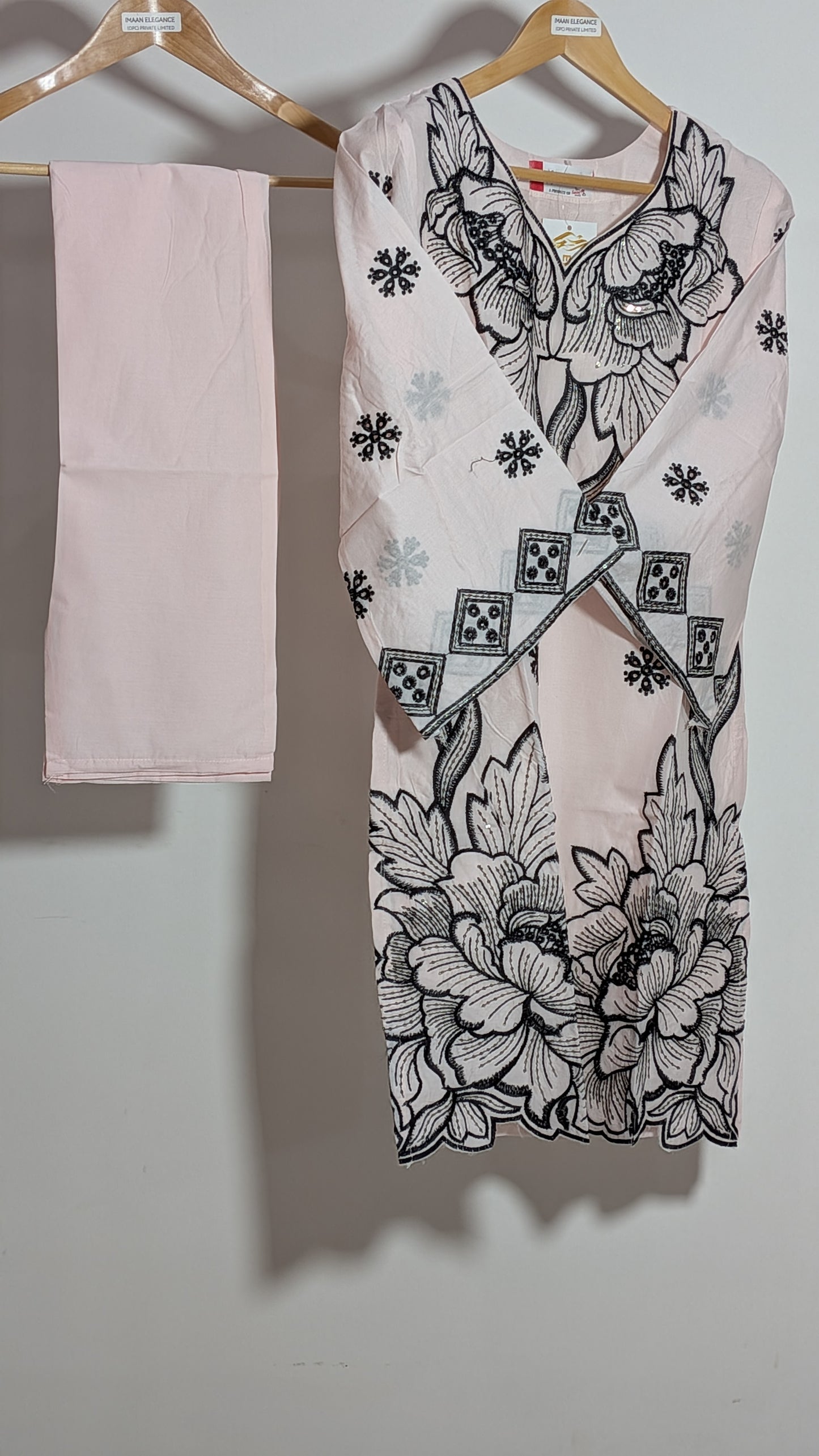 Blush & Obsidian Bold Floral Embroidered Suit Set