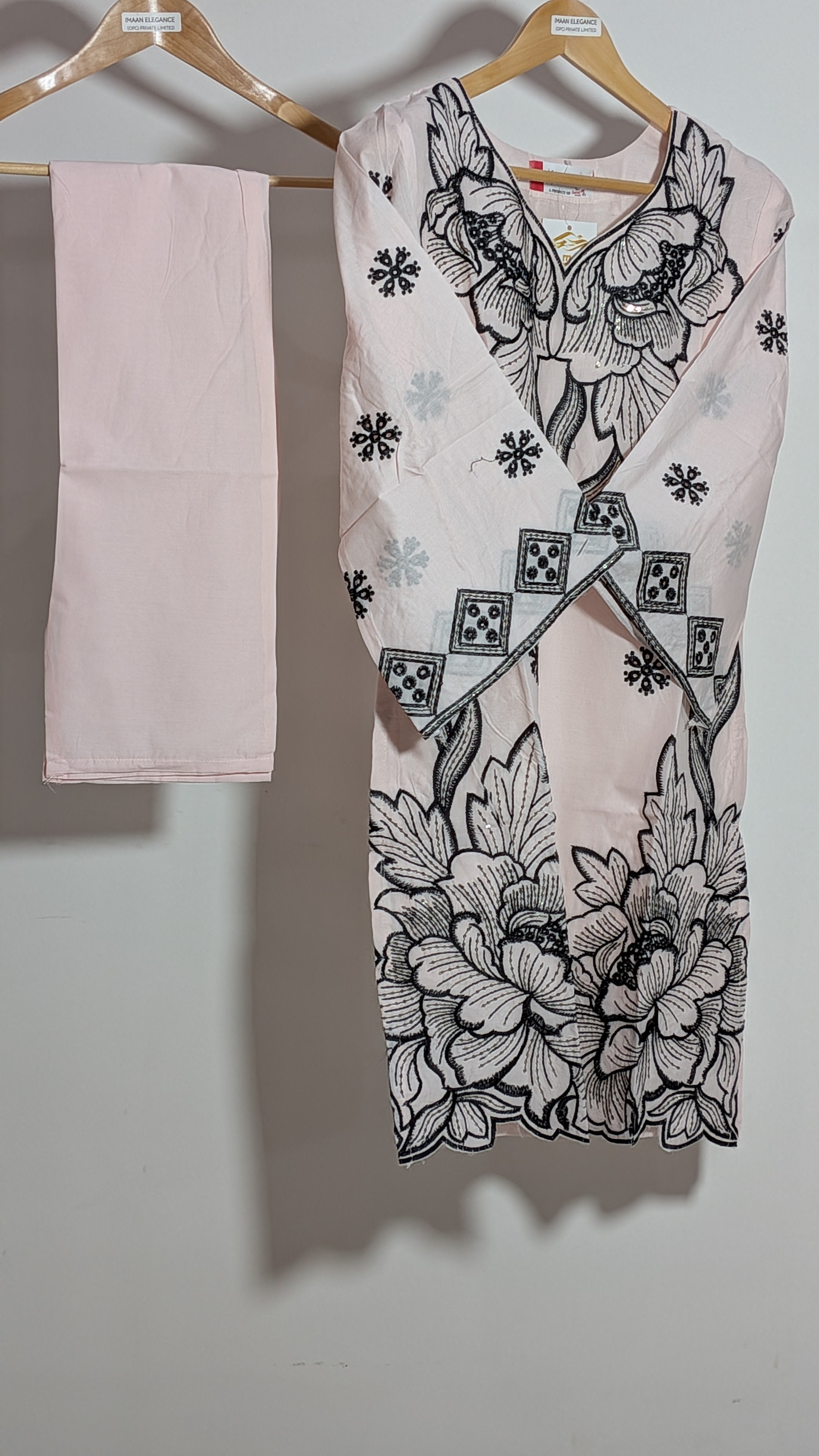 Blush & Obsidian Bold Floral Embroidered Suit Set