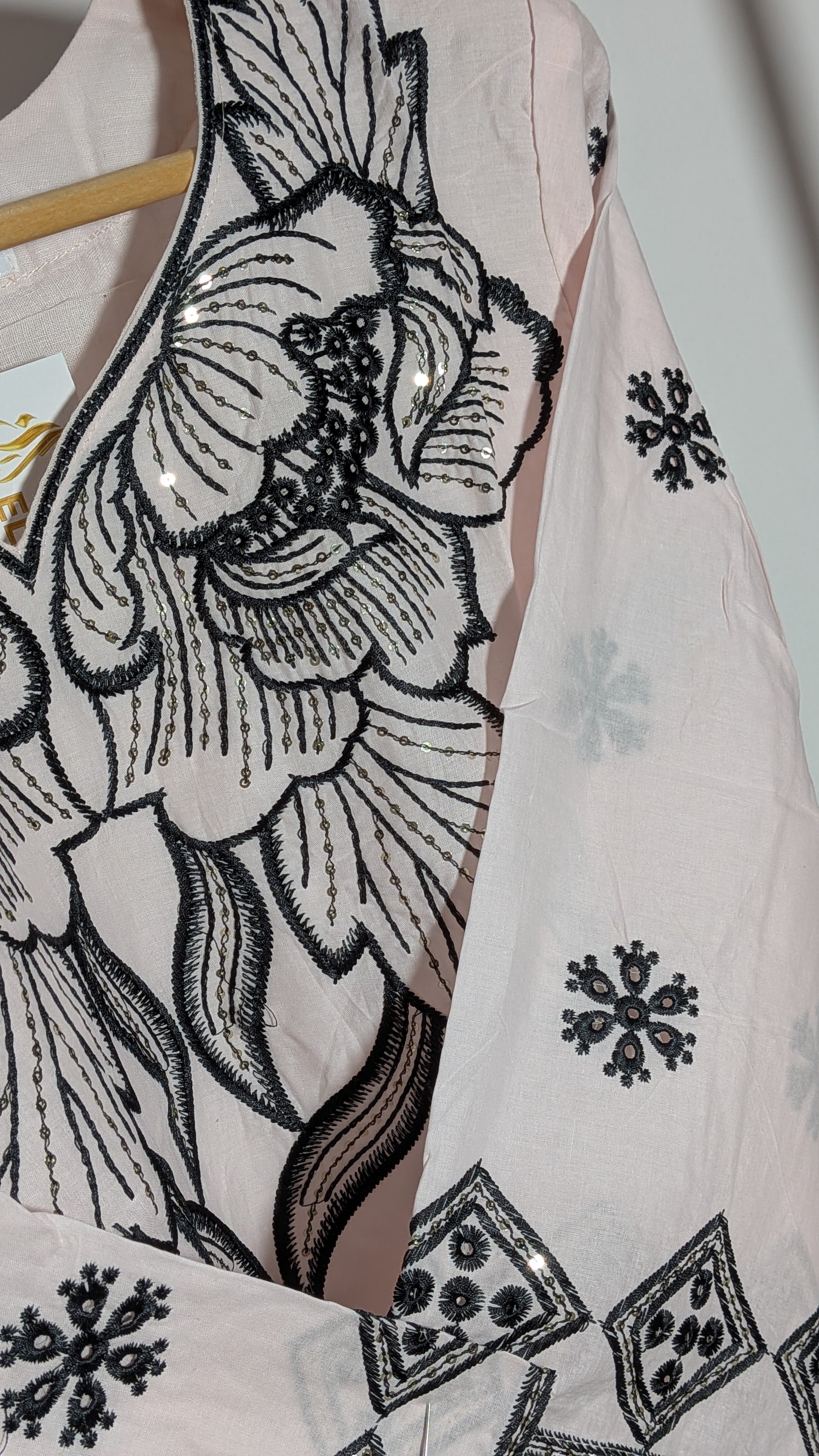 Blush & Obsidian Bold Floral Embroidered Suit Set