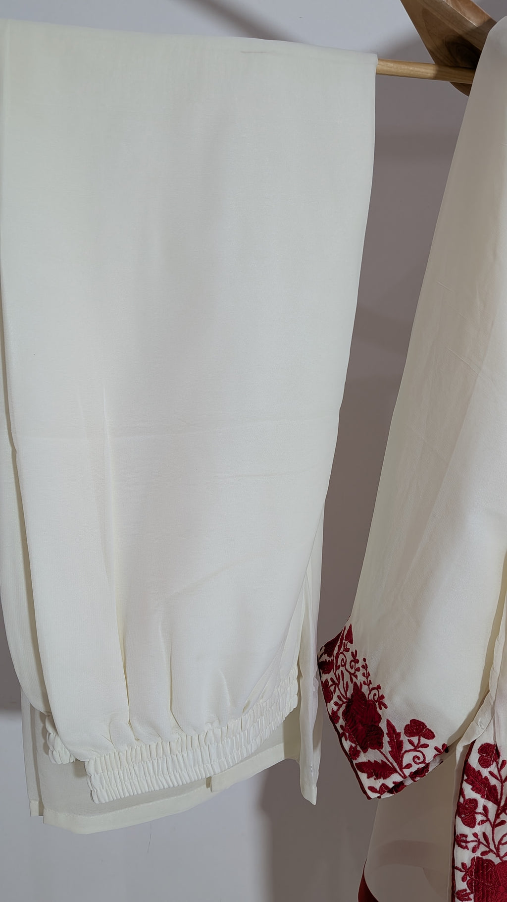 Ivory & Crimson Floral Resham Suit Set | Classic Embroidered Edition