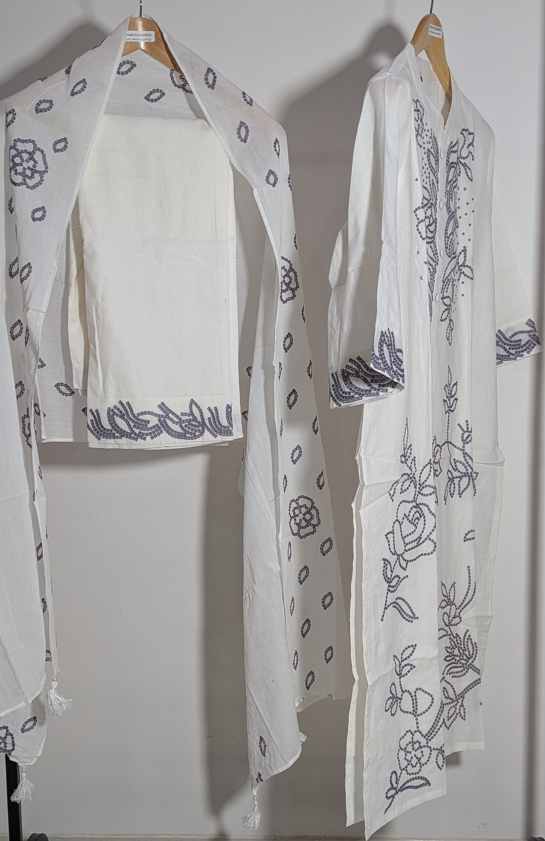 Pristine Ivory & Slate Grey Embroidered Suit Set | Dotted Motif Edition