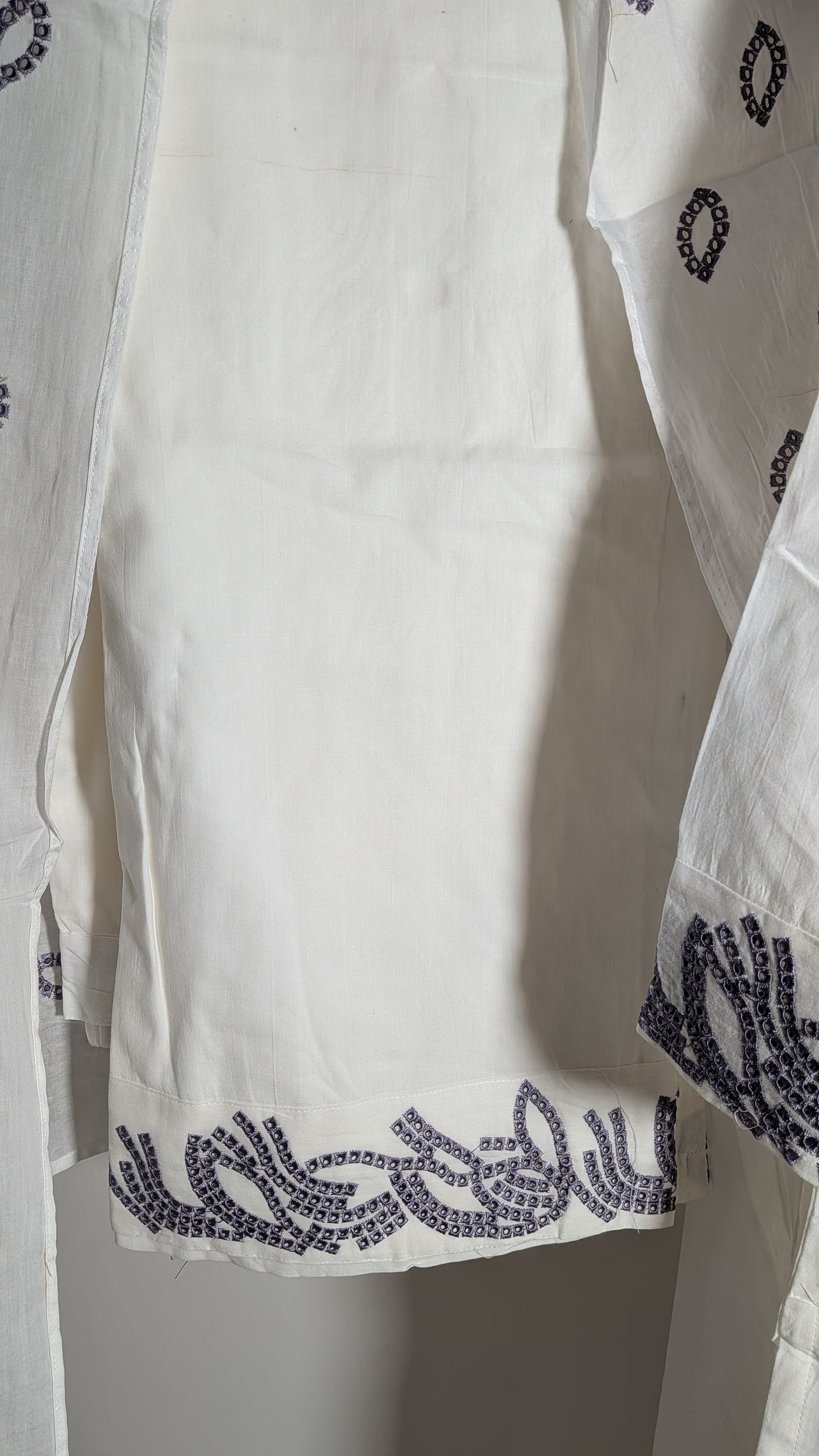 Pristine Ivory & Slate Grey Embroidered Suit Set | Dotted Motif Edition
