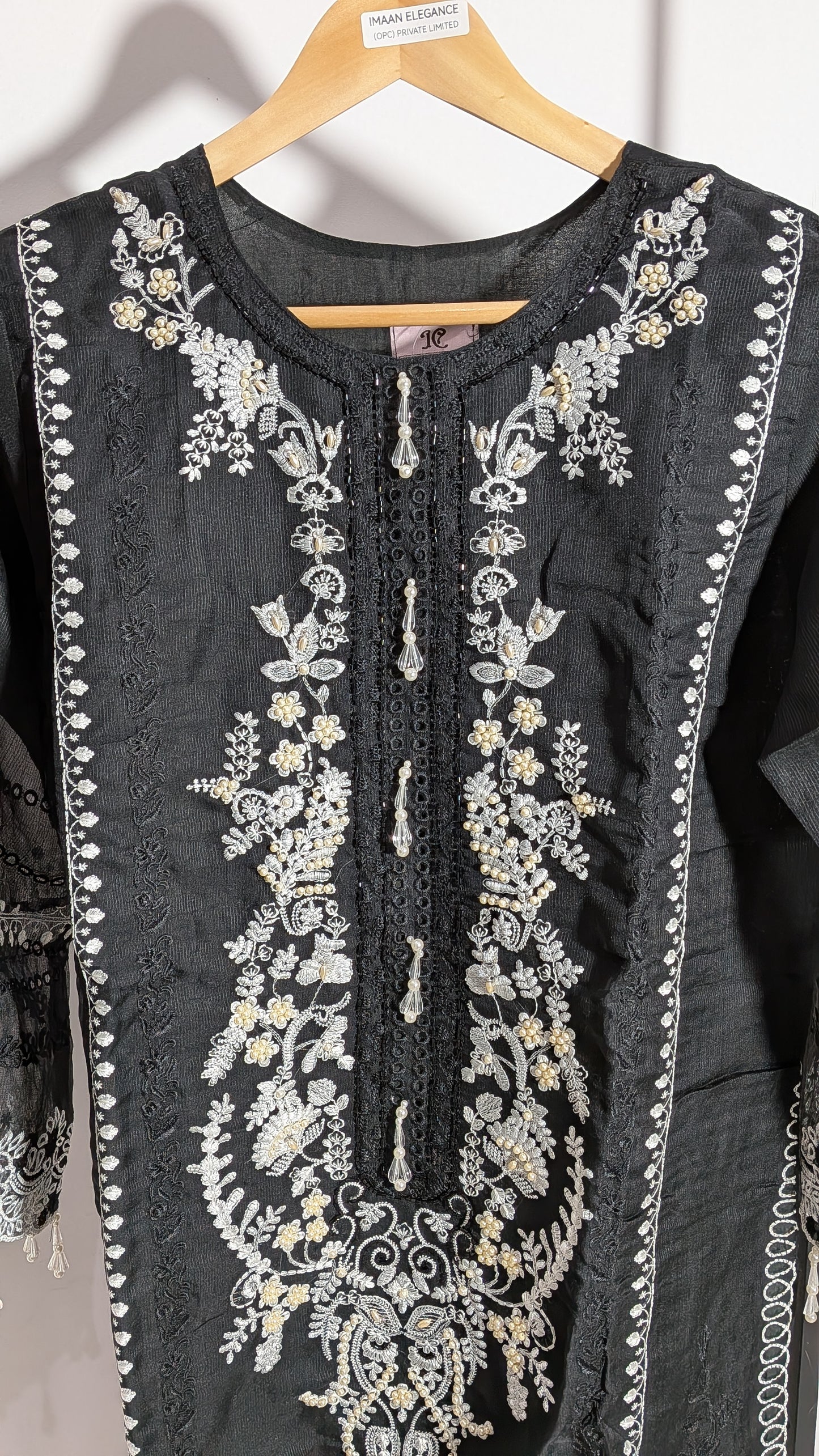 Luxe Pearl-Embellished Ribbed Tissue Kurta Set | Loop-Edge Edition