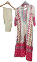 Ivory & Crimson Chevron Rajwadi Flared Suit Set | Mirror-Embellished Edition