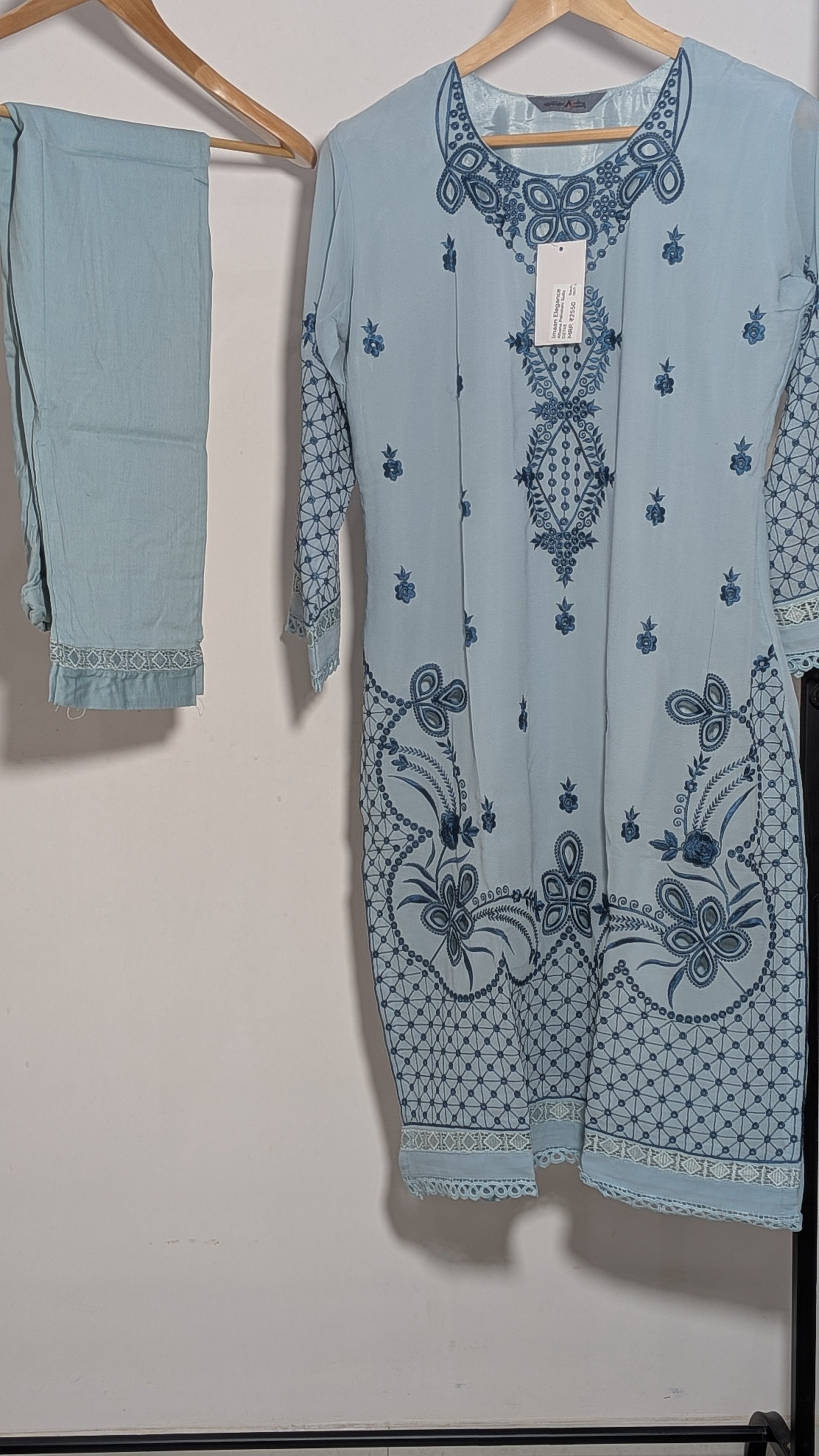 Ethereal Pastel Mesh-Embroidered Georgette Suit Set | Printed Dupatta Edition