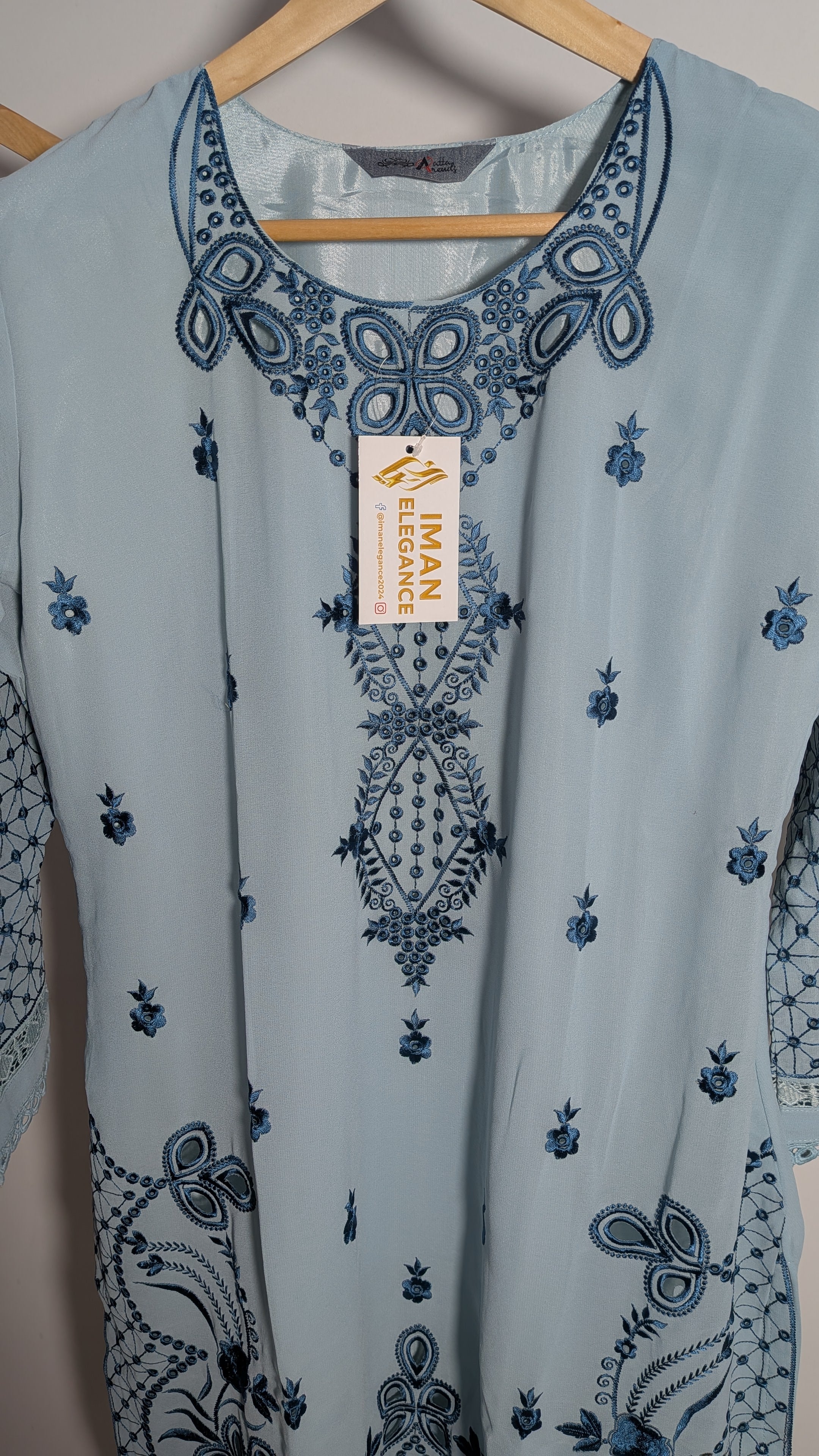 Ethereal Pastel Mesh-Embroidered Georgette Suit Set | Printed Dupatta Edition