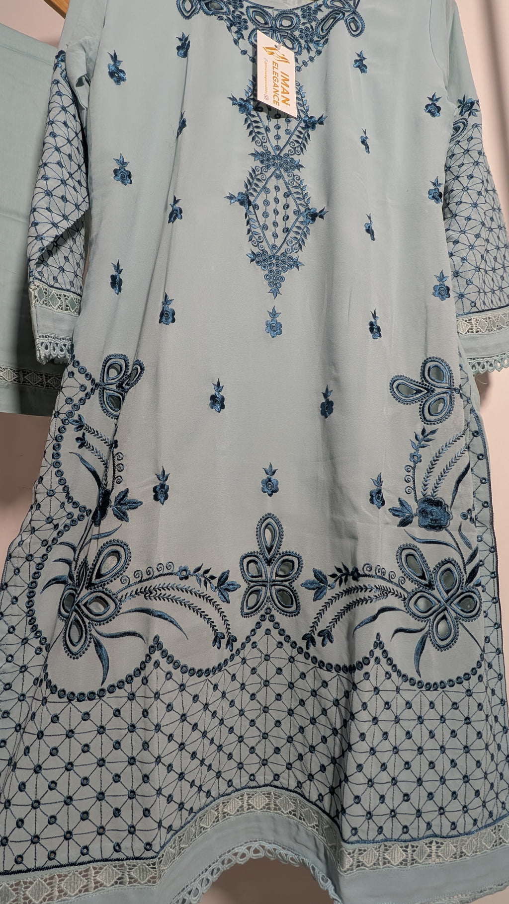 Ethereal Pastel Mesh-Embroidered Georgette Suit Set | Printed Dupatta Edition