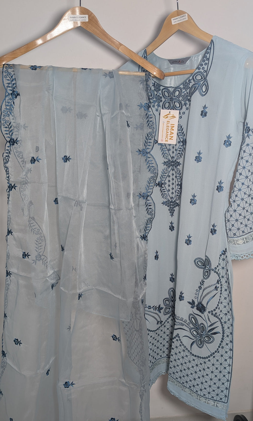 Ethereal Pastel Mesh-Embroidered Georgette Suit Set | Printed Dupatta Edition