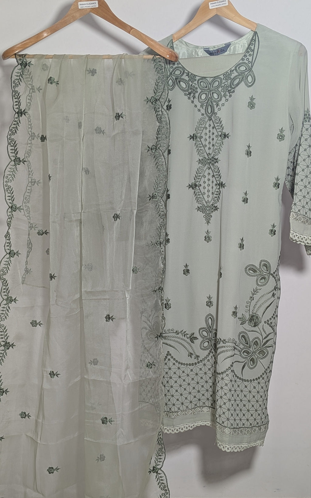 Ethereal Pastel Mesh-Embroidered Georgette Suit Set | Printed Dupatta Edition