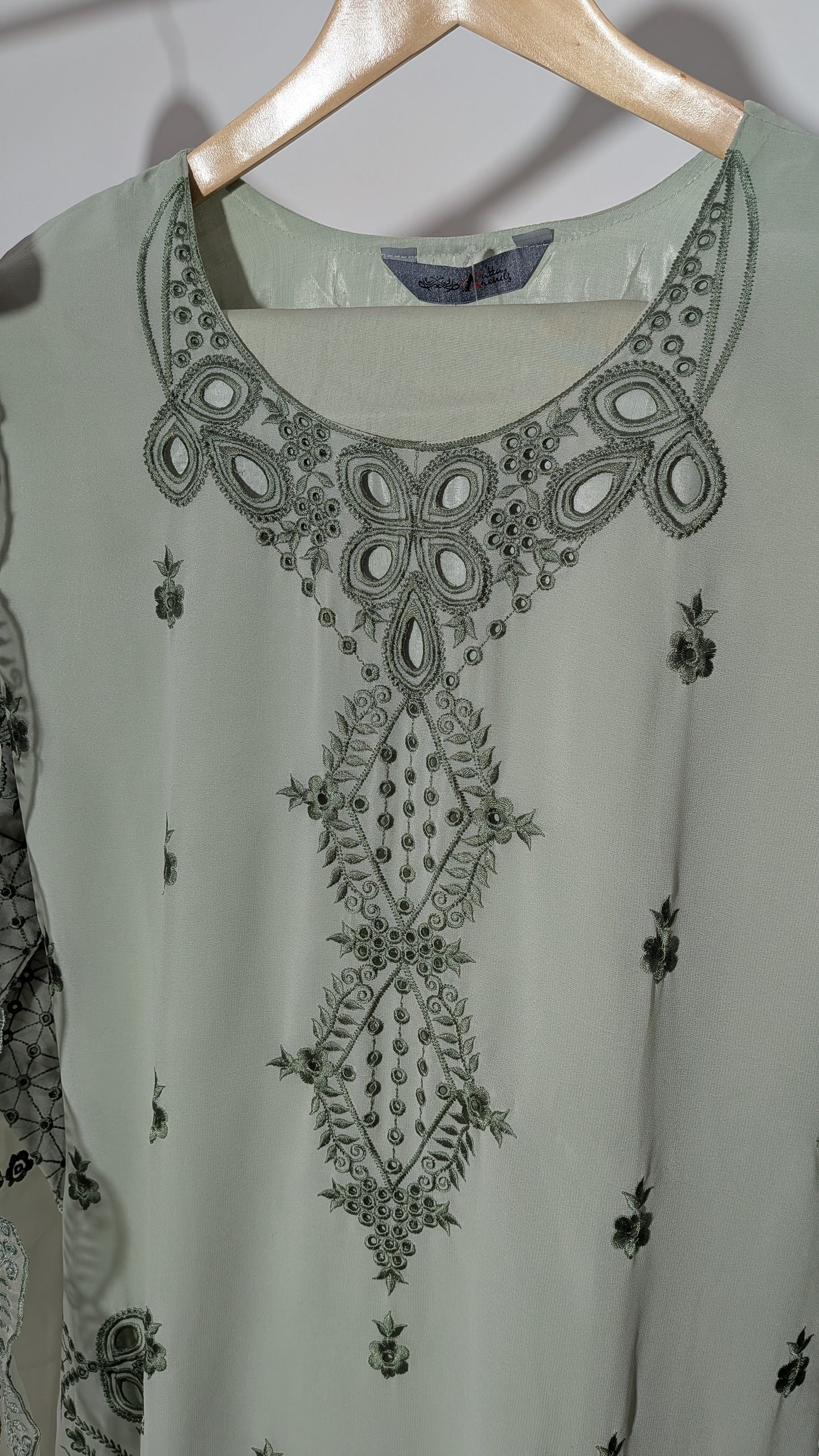 Ethereal Pastel Mesh-Embroidered Georgette Suit Set | Printed Dupatta Edition