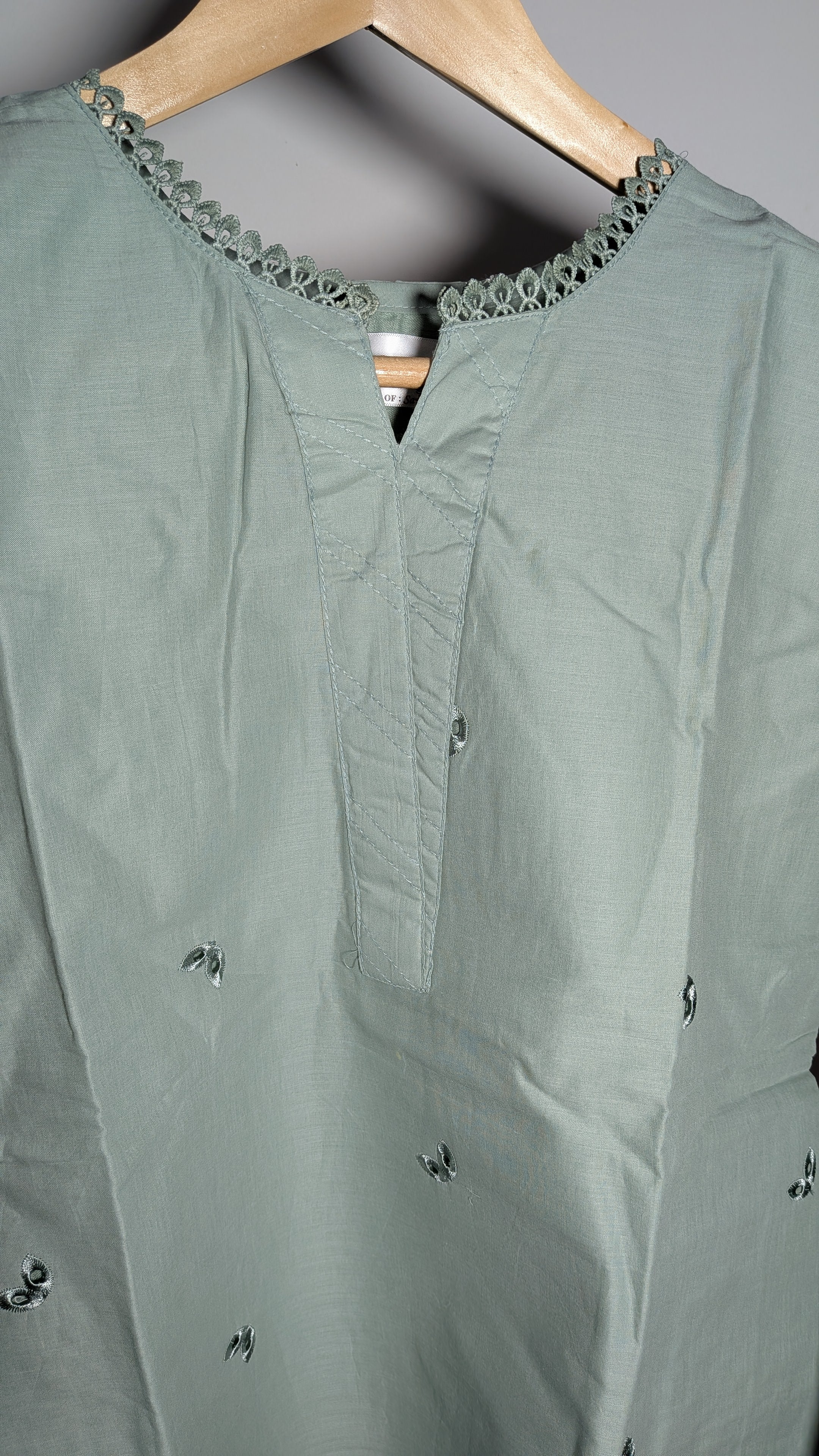 Serene Sage Eyelet Embroidered Co-ord Set | Scalloped Cutwork Edition