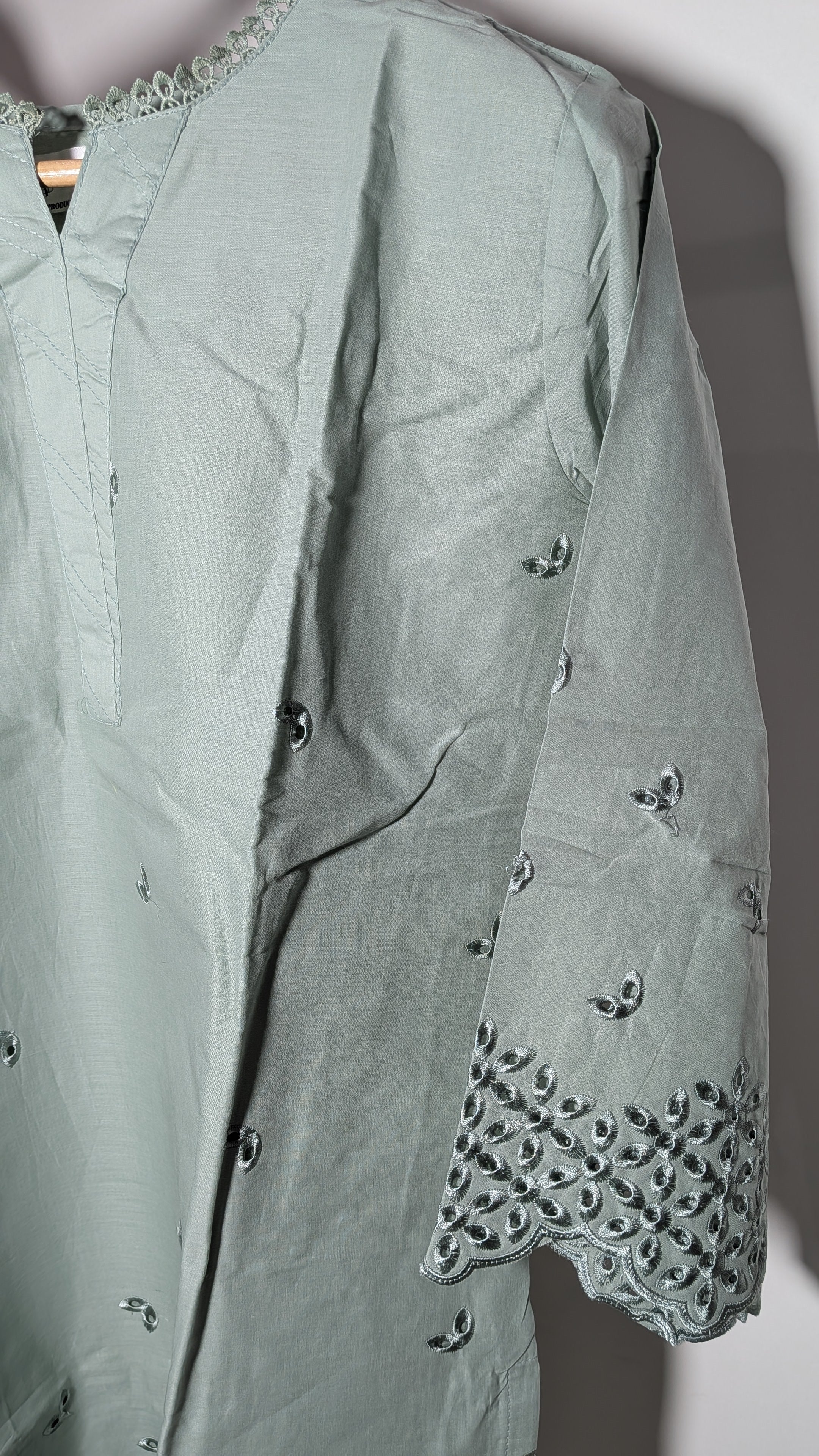 Serene Sage Eyelet Embroidered Co-ord Set | Scalloped Cutwork Edition