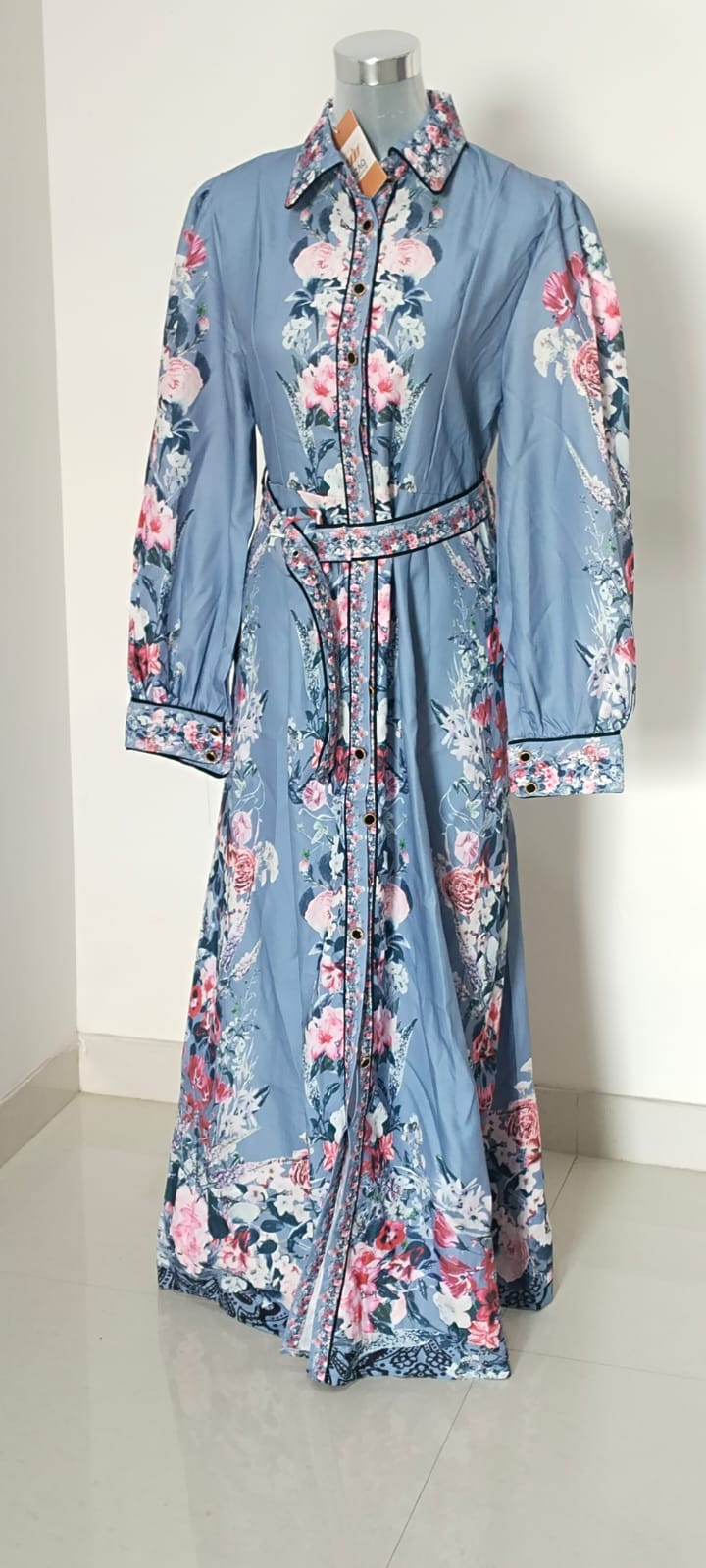 Blue Floral Printed Button-Down Maxi Dress for Women | Elegant Long Shirt Dress